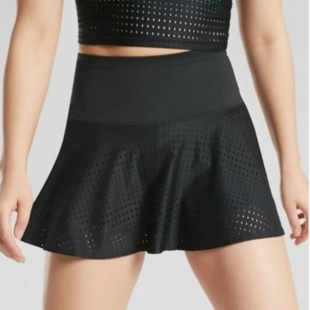 Athleta A-Game 14 Skort Black Perforated Small Tennis Golf Skirt Sporty Running
